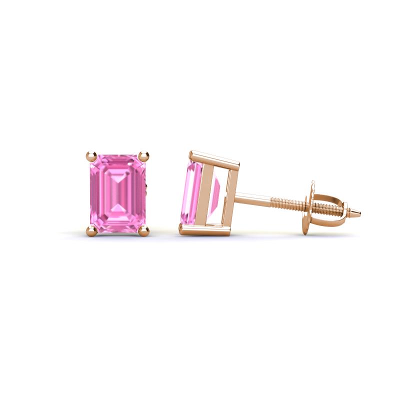 Alina Emerald Cut Pink Sapphire (7x5mm) Solitaire Stud Earrings 