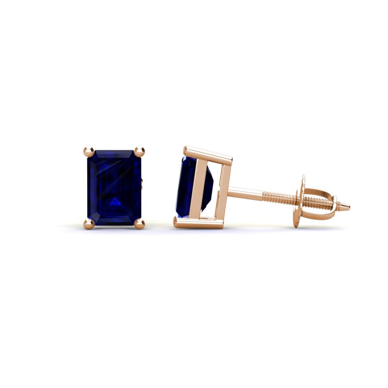 Alina Emerald Cut Blue Sapphire (7x5mm) Solitaire Stud Earrings 