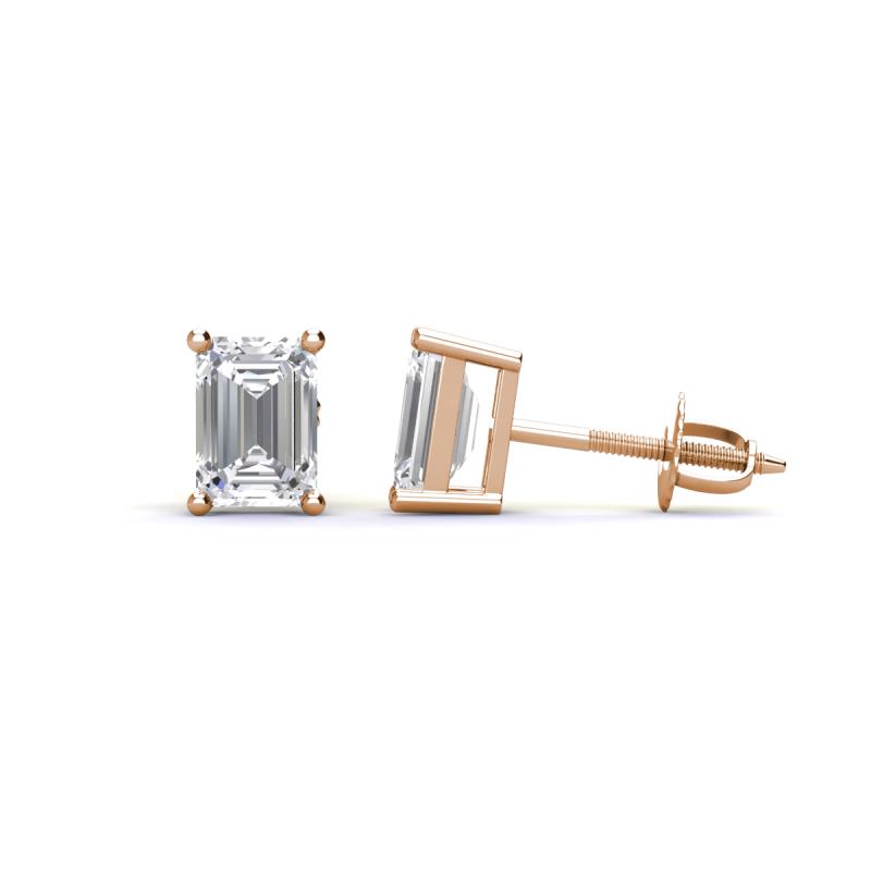 Alina Emerald Cut White Sapphire (7x5mm) Solitaire Stud Earrings 