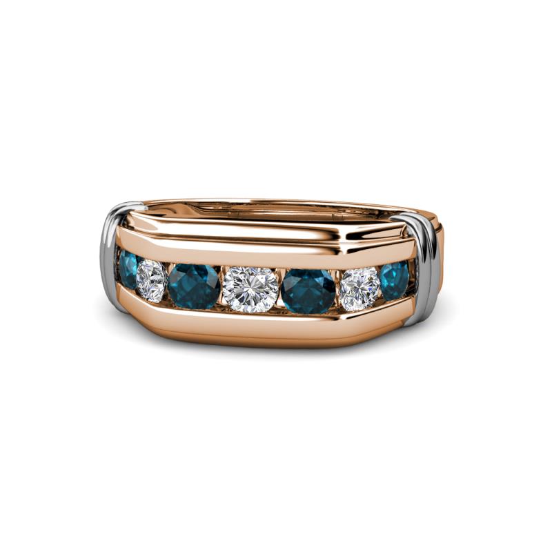 Brad Round Blue and White Lab Grown Diamond 7 Stone Men Wedding Ring 