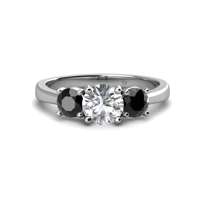 Quyen GIA Certified 2.25 ctw (7.00 mm) Round Natural Diamond and Black Diamond Three Stone Engagement Ring 