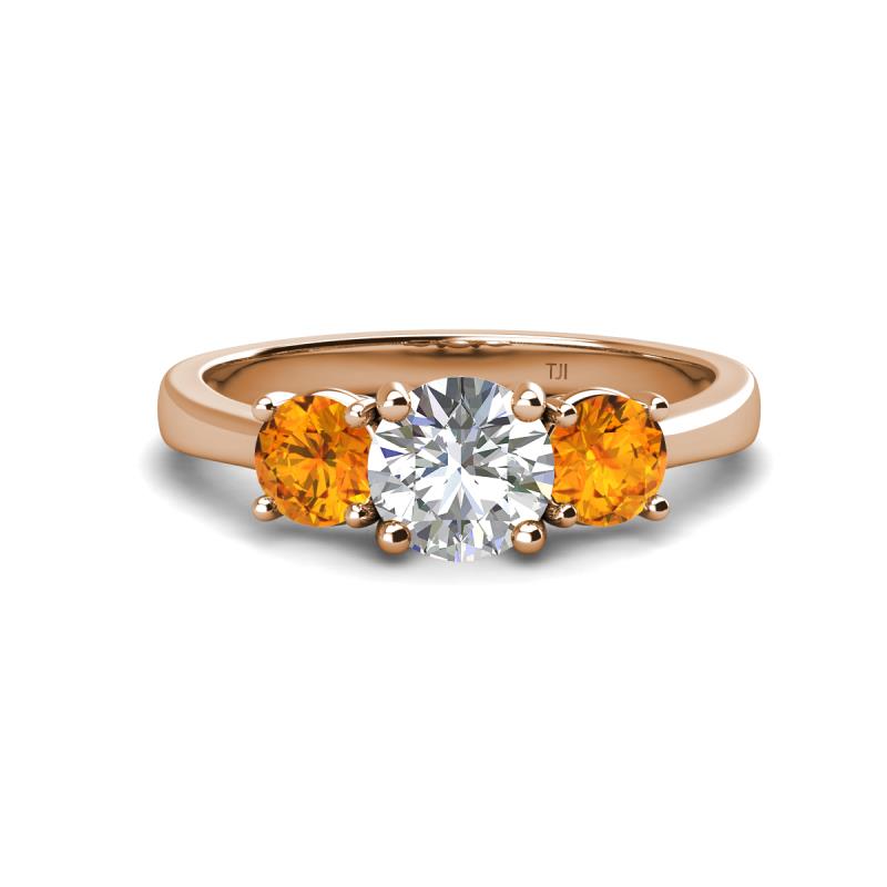 Quyen GIA Certified 2.05 ctw (7.00 mm) Round Natural Diamond and Citrine Three Stone Engagement Ring 