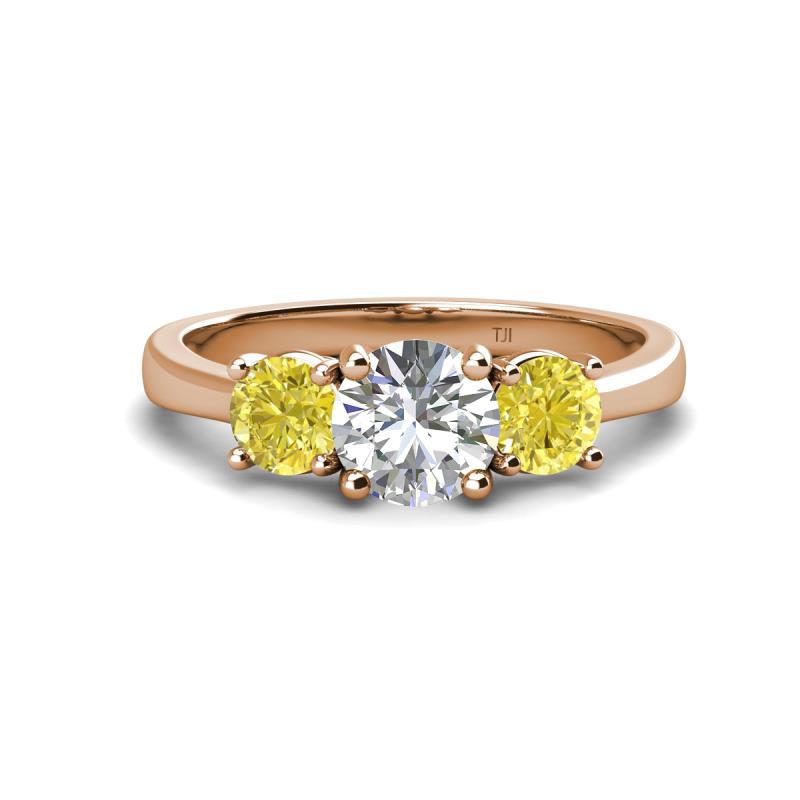 Quyen GIA Certified 2.25 ctw (7.00 mm) Round Natural Diamond and Yellow Diamond Three Stone Engagement Ring 