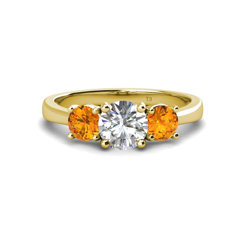 Quyen IGI Certified 2.10 ctw (7.00 mm) Round Lab Grown Diamond and Citrine Three Stone Engagement Ring 