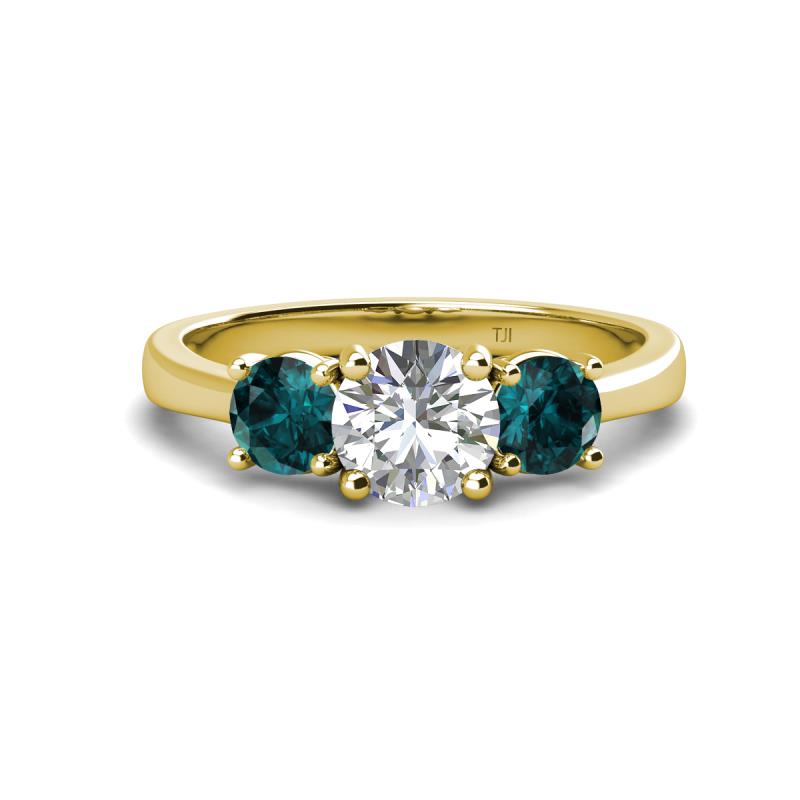 Quyen IGI Certified 2.30 ctw (7.00 mm) Round Lab Grown Diamond and London Blue Topaz Three Stone Engagement Ring 