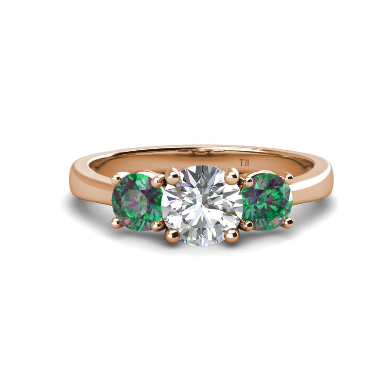 Quyen IGI Certified 2.40 ctw (7.00 mm) Round Lab Grown Diamond and Lab Created Alexandrite Three Stone Engagement Ring 