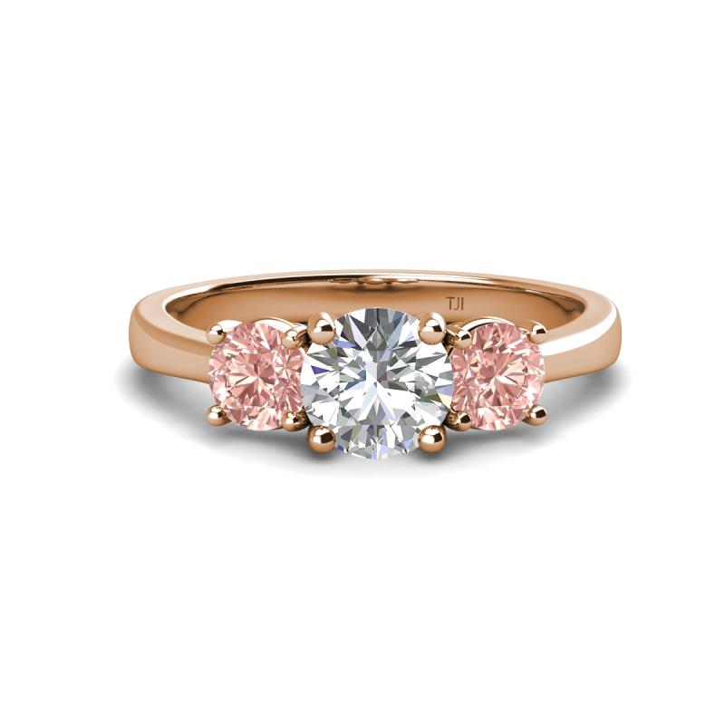 Quyen IGI Certified 2.26 ctw (7.00 mm) Round Lab Grown Diamond and Morganite Three Stone Engagement Ring 