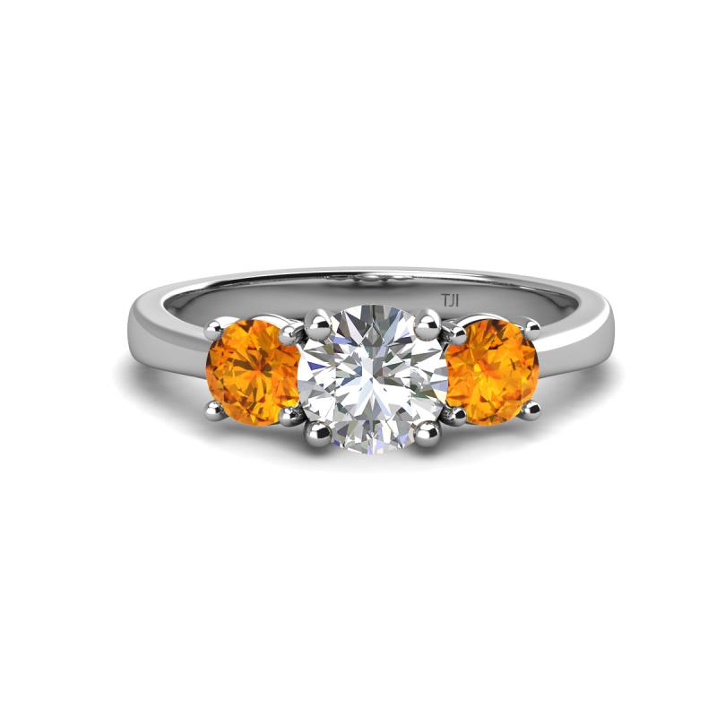 Quyen IGI Certified 2.10 ctw (7.00 mm) Round Lab Grown Diamond and Citrine Three Stone Engagement Ring 