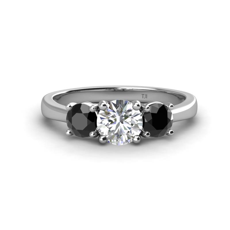 Quyen GIA Certified 2.00 ctw (6.50 mm) Round Natural Diamond and Black Diamond Three Stone Engagement Ring 