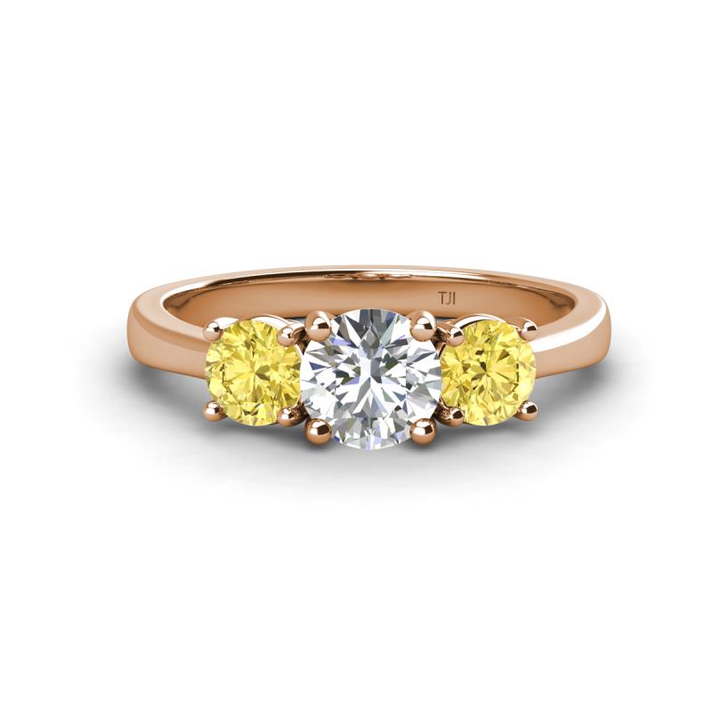 Quyen GIA Certified 2.06 ctw (6.50 mm) Round Natural Diamond and Yellow Sapphire Three Stone Engagement Ring 