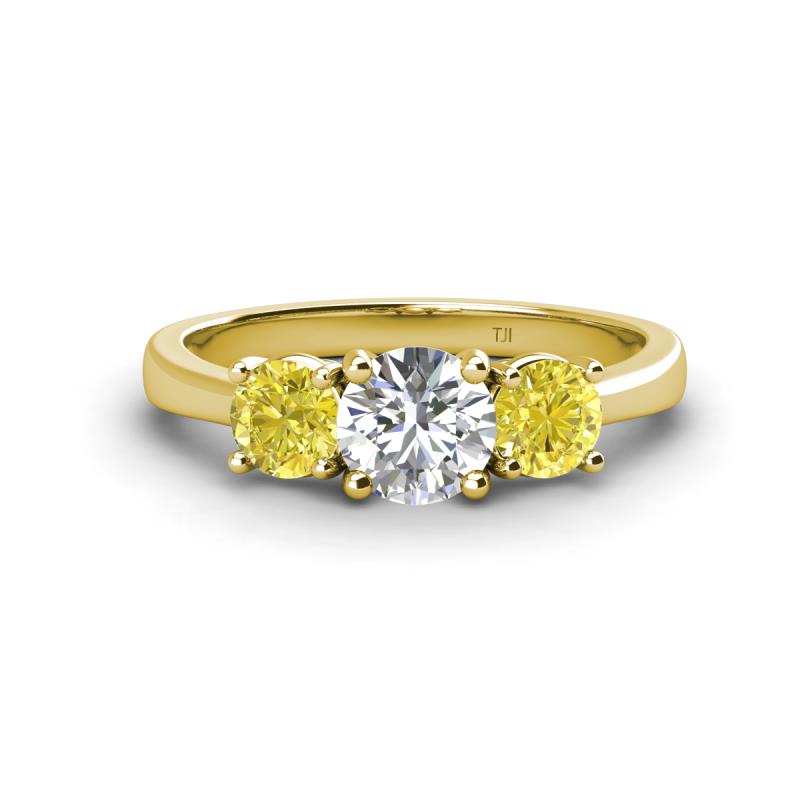 Quyen GIA Certified 2.00 ctw (6.50 mm) Round Natural Diamond and Yellow Diamond Three Stone Engagement Ring 