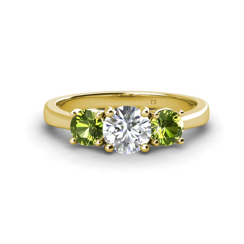 Quyen IGI Certified 2.00 ctw (6.50 mm) Round Lab Grown Diamond and Peridot Three Stone Engagement Ring 