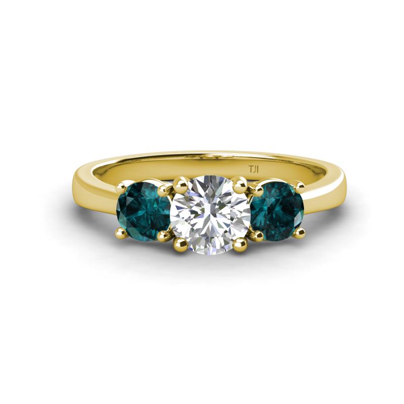 Quyen IGI Certified 2.00 ctw (6.50 mm) Round Lab Grown Diamond and London Blue Topaz Three Stone Engagement Ring 