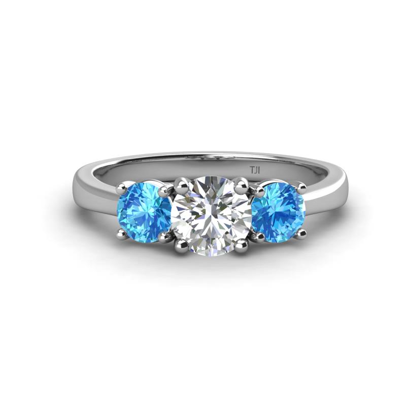 Quyen IGI Certified 2.00 ctw (6.50 mm) Round Lab Grown Diamond and Blue Topaz Three Stone Engagement Ring 