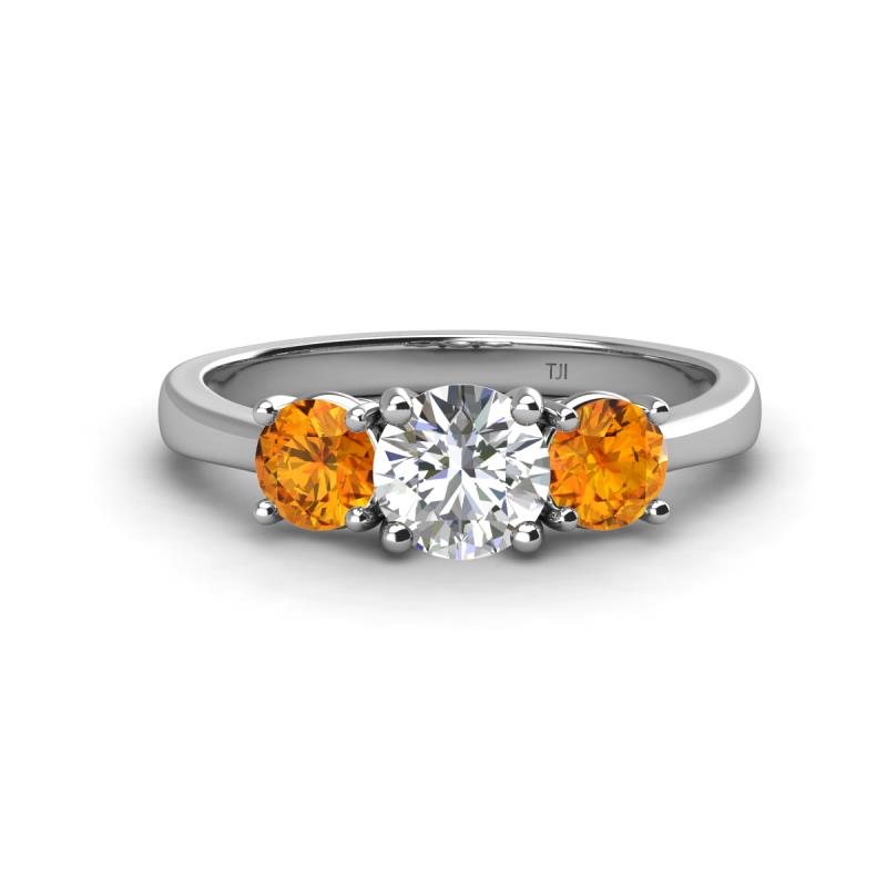Quyen IGI Certified 1.80 ctw (6.50 mm) Round Lab Grown Diamond and Citrine Three Stone Engagement Ring 