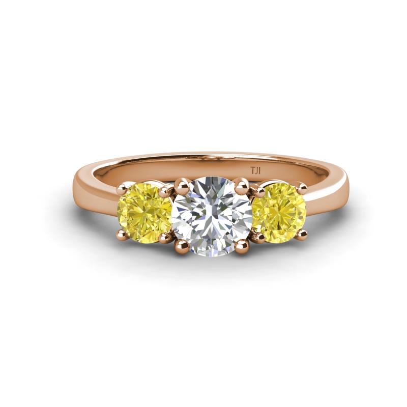 Quyen IGI Certified 2.00 ctw (6.50 mm) Round Lab Grown Diamond and Yellow Diamond Three Stone Engagement Ring 