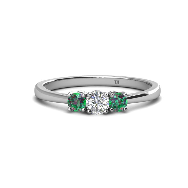 Quyen 0.57 ctw (4.00 mm) Round Natural Diamond and Lab Created Alexandrite Three Stone Engagement Ring  
