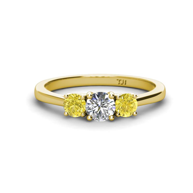 Quyen 1.00 ctw (5.00 mm) Round Natural Diamond and Yellow Diamond Three Stone Engagement Ring  