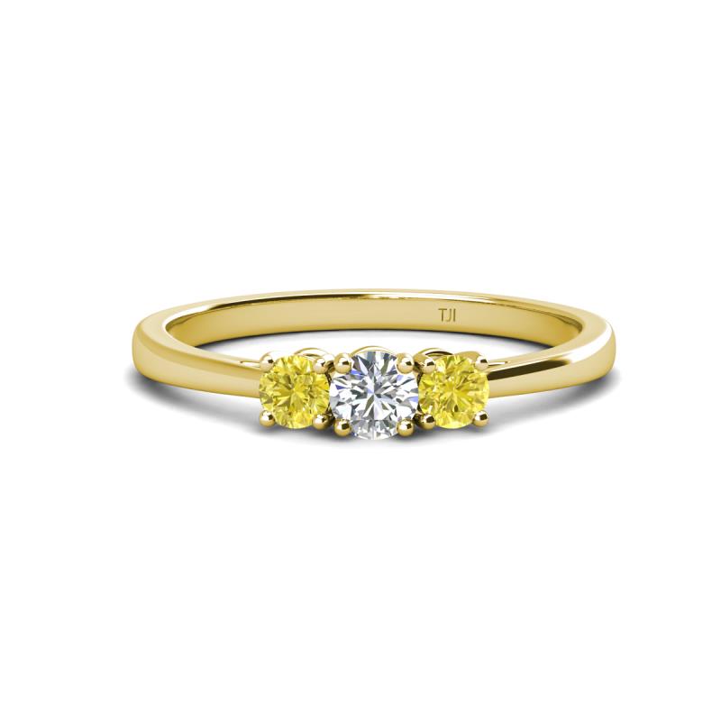 Quyen 0.53 ctw (4.00 mm) Round Yellow Diamond and Lab Grown Diamond Three Stone Engagement Ring  