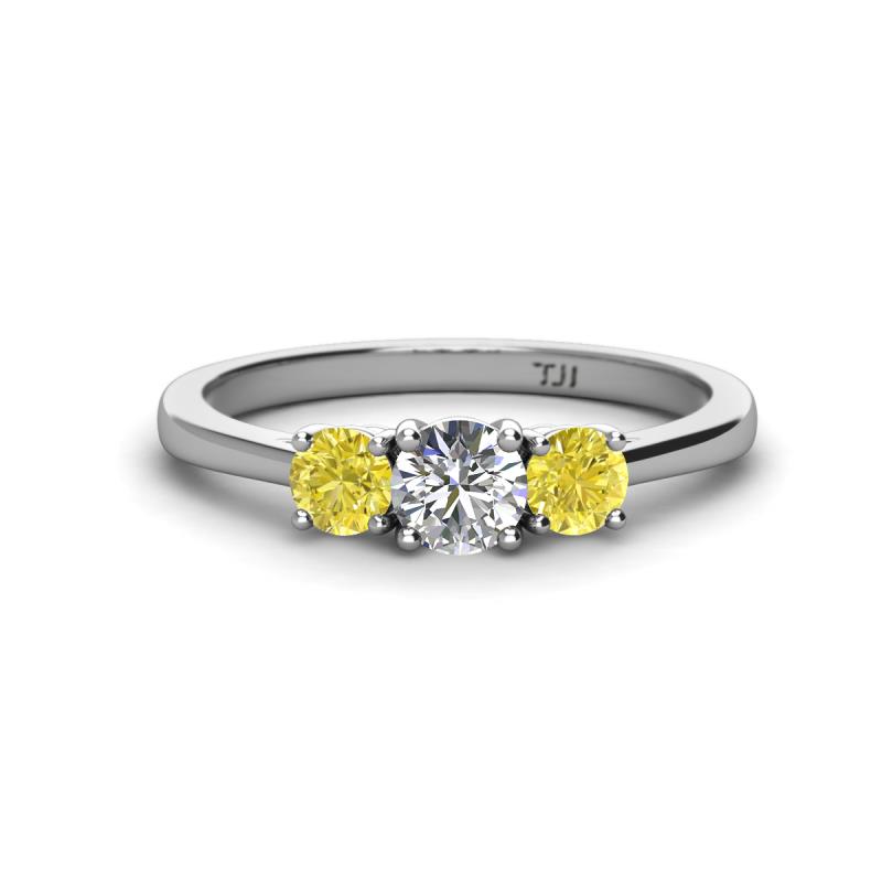 Quyen 1.00 ctw (5.00 mm) Round Lab Grown Diamond and Yellow Diamond Three Stone Engagement Ring 