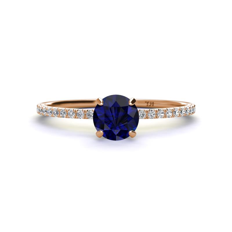 Hannah 6.00 mm Classic Round Blue Sapphire and Diamond Engagement Ring 