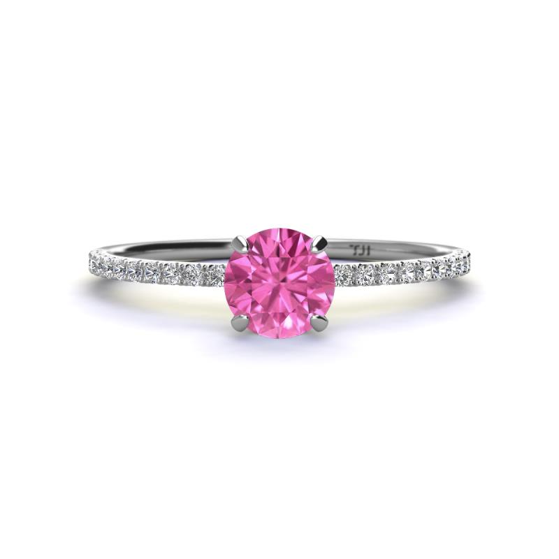 Hannah 6.00 mm Classic Round Lab Created Created Pink Sapphire and Diamond Engagement Ring 