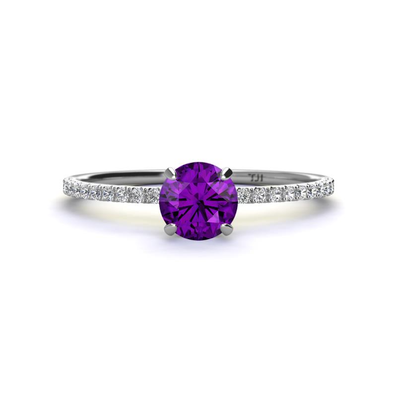 Hannah 6.50 mm Classic Round Amethyst and Diamond Engagement Ring 