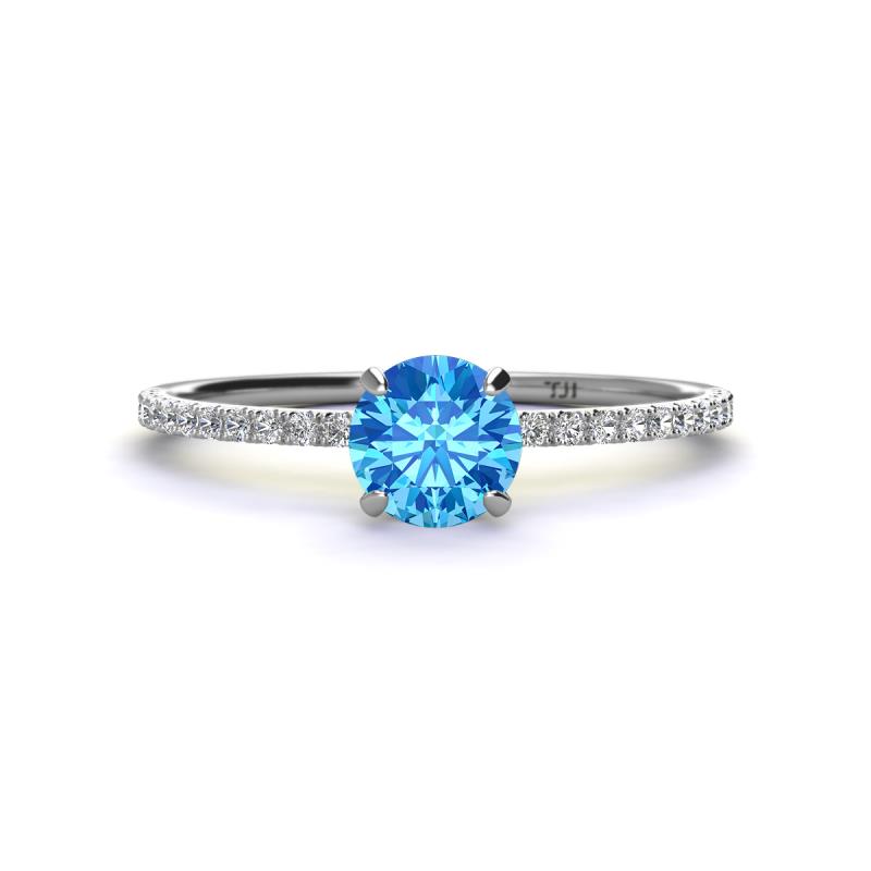 Hannah 6.50 mm Classic Round Blue Topaz and Diamond Engagement Ring 