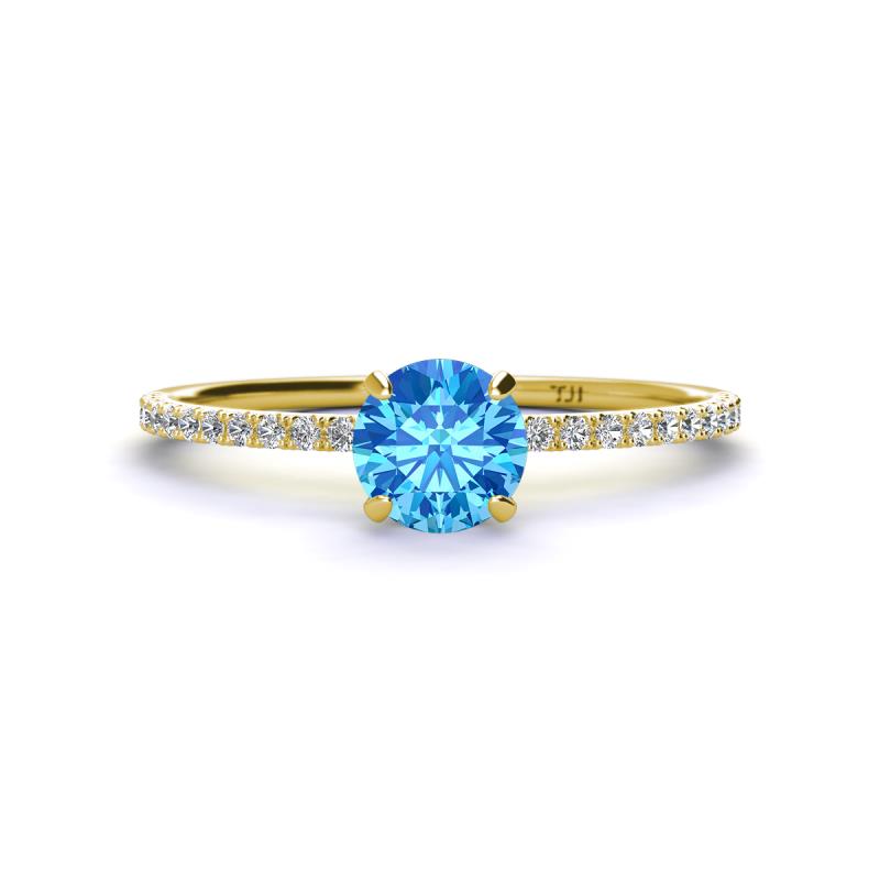 Hannah 6.50 mm Classic Round Blue Topaz and Diamond Engagement Ring 