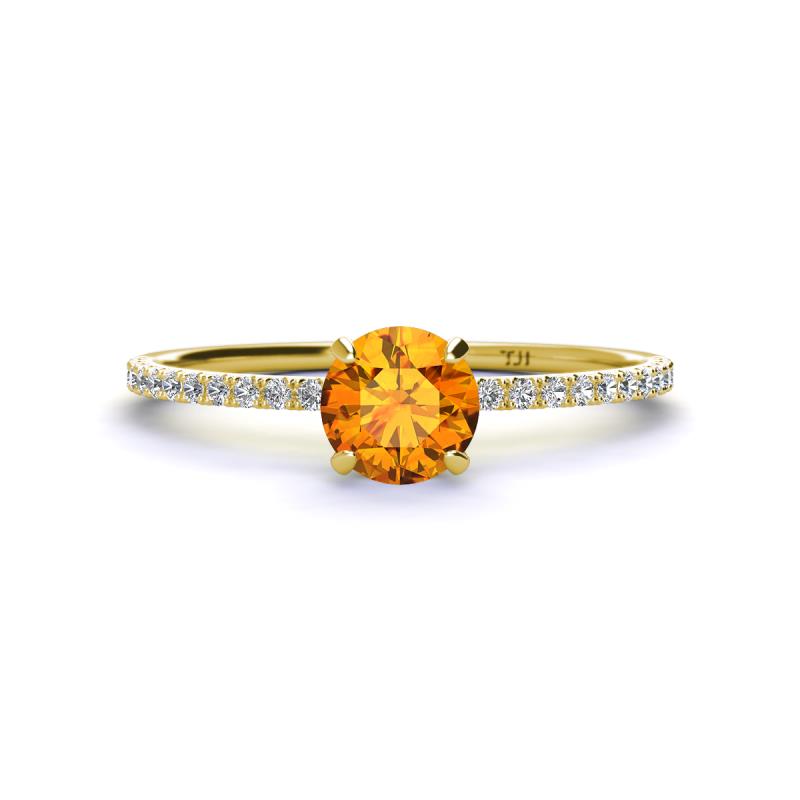 Hannah 6.50 mm Classic Round Citrine and Diamond Engagement Ring 