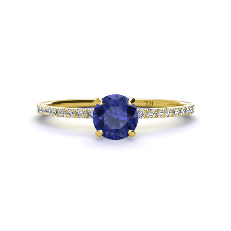 Hannah 6.50 mm Classic Round Iolite and Diamond Engagement Ring 