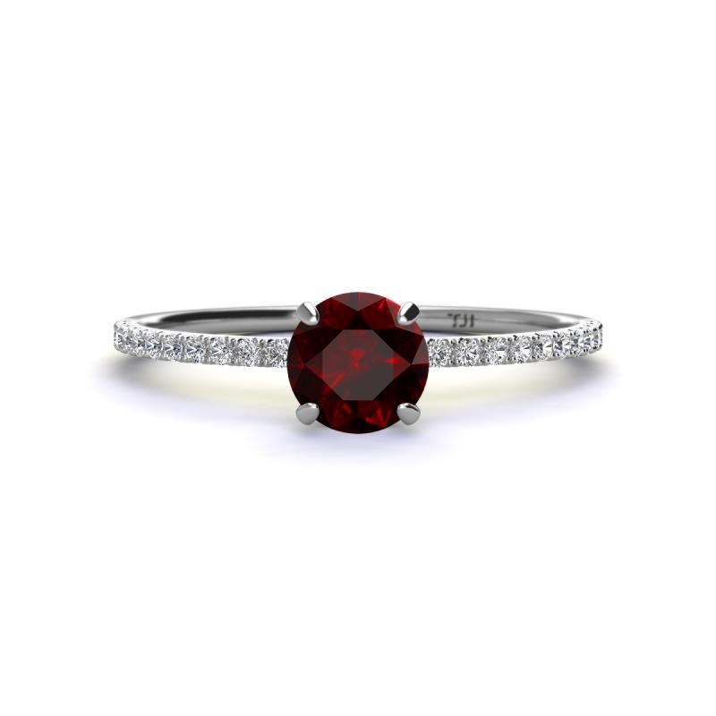 Hannah 6.50 mm Classic Round Red Garnet and Diamond Engagement Ring 