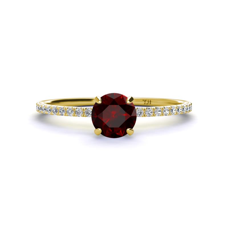 Hannah 6.50 mm Classic Round Red Garnet and Diamond Engagement Ring 