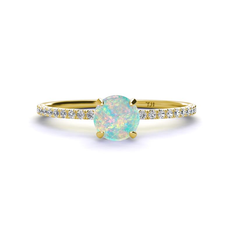 Hannah 6.00 mm Classic Round Opal and Diamond Engagement Ring 