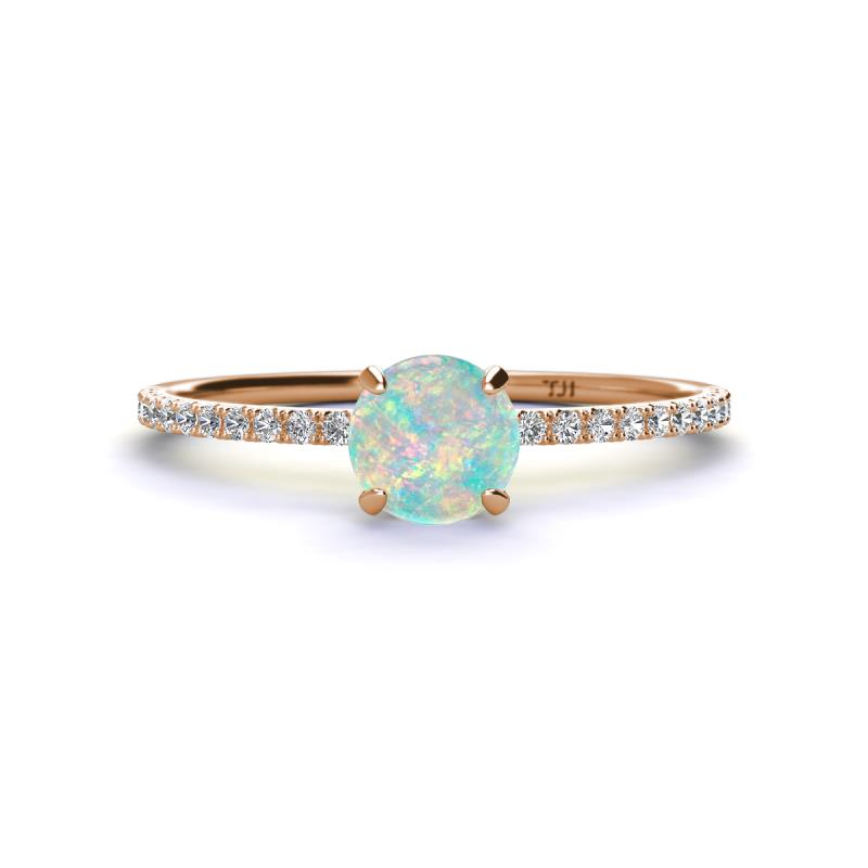 Hannah 6.00 mm Classic Round Opal and Diamond Engagement Ring 