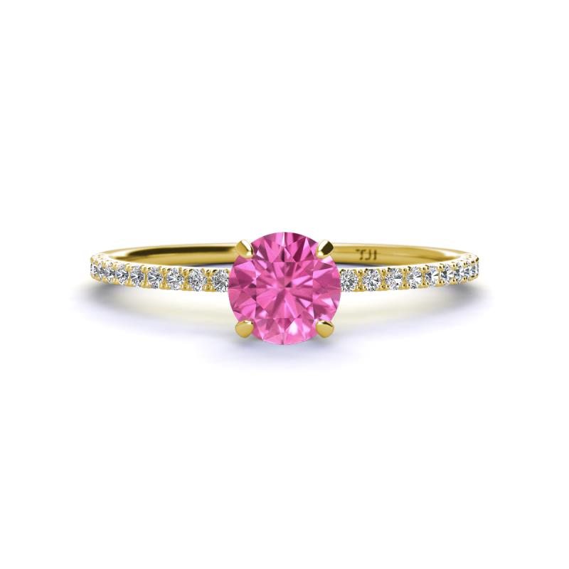 Hannah 6.00 mm Classic Round Lab Created Created Pink Sapphire and Diamond Engagement Ring 