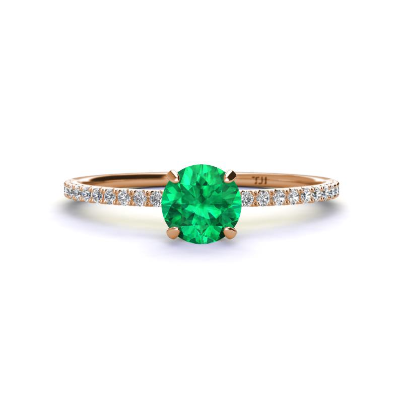 Hannah 6.00 mm Classic Round Emerald and Diamond Engagement Ring 