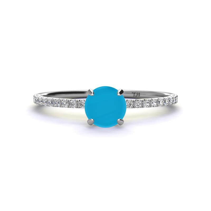 Hannah 6.00 mm Classic Round Turquoise and Diamond Engagement Ring 