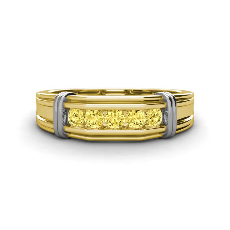 Kevin 3.00 mm Round Yellow Sapphire 5 Stone Men Wedding Ring 