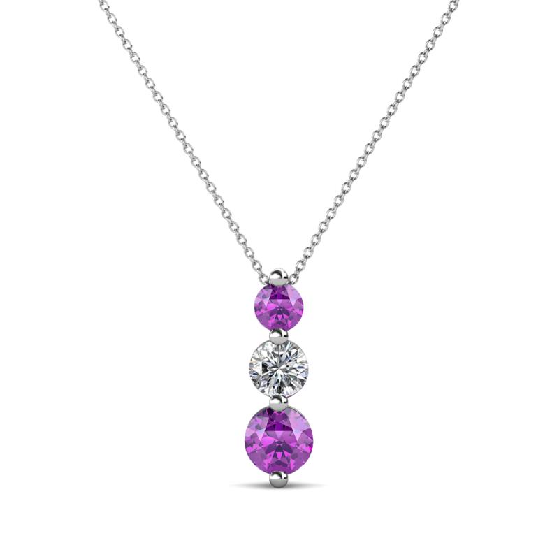 Kesha (3.4mm) Round Amethyst and Diamond Graduated Three Stone Drop Pendant 