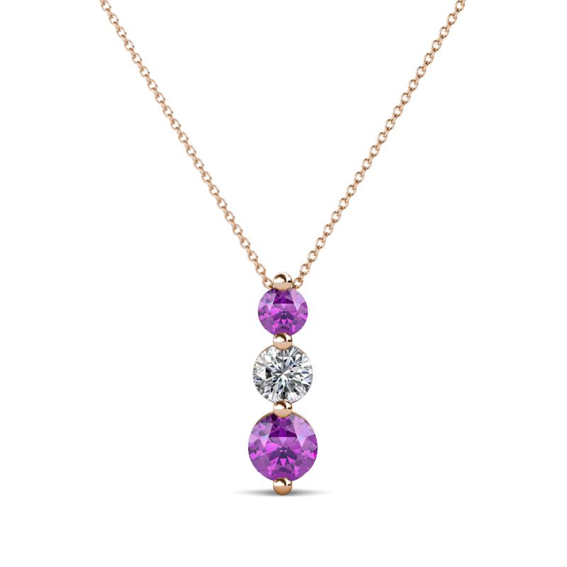 Kesha (3.4mm) Round Amethyst and Diamond Graduated Three Stone Drop Pendant 