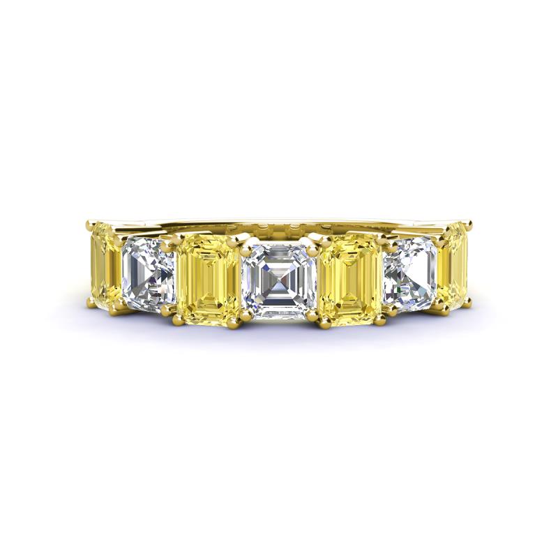 Aria Emerald Cut Yellow Sapphire and Asscher Cut Diamond 7 Stone Wedding  Band 