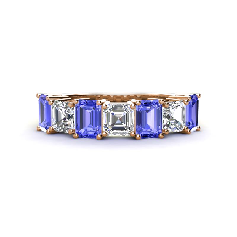 Aria Emerald Cut Tanzanite and Asscher Cut Diamond 7 Stone Wedding  Band 