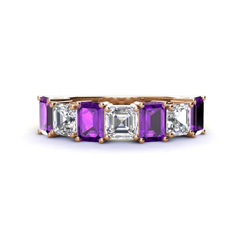 Aria Emerald Cut Amethyst and Asscher Cut Diamond 7 Stone Wedding  Band 