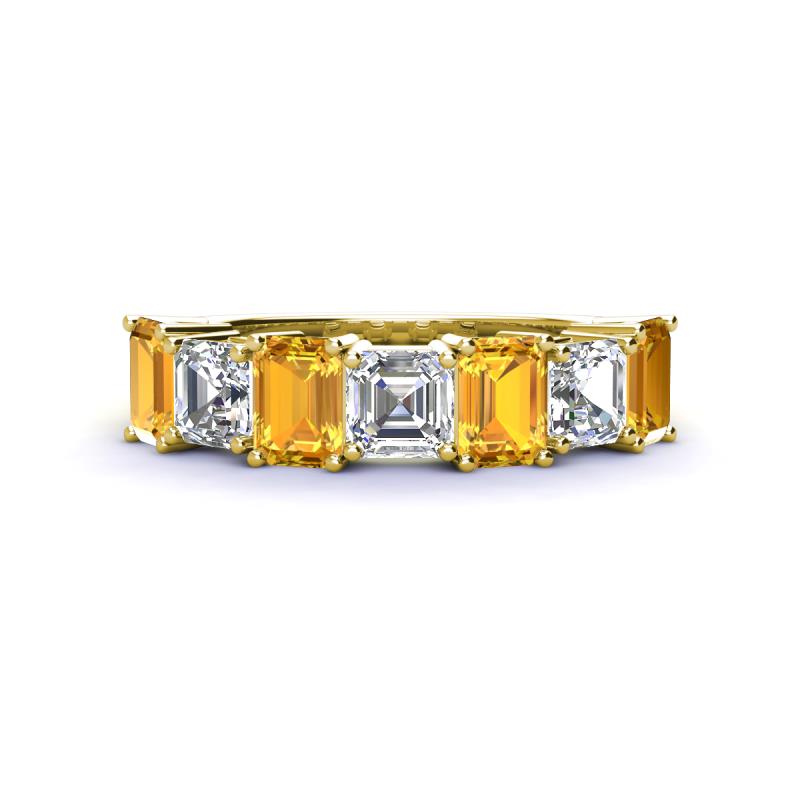 Aria Emerald Cut Citrine and Asscher Cut Diamond 7 Stone Wedding  Band 