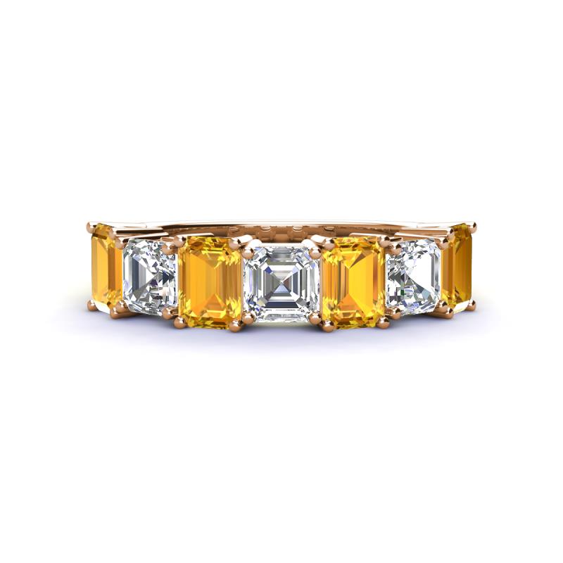 Aria Emerald Cut Citrine and Asscher Cut Diamond 7 Stone Wedding  Band 