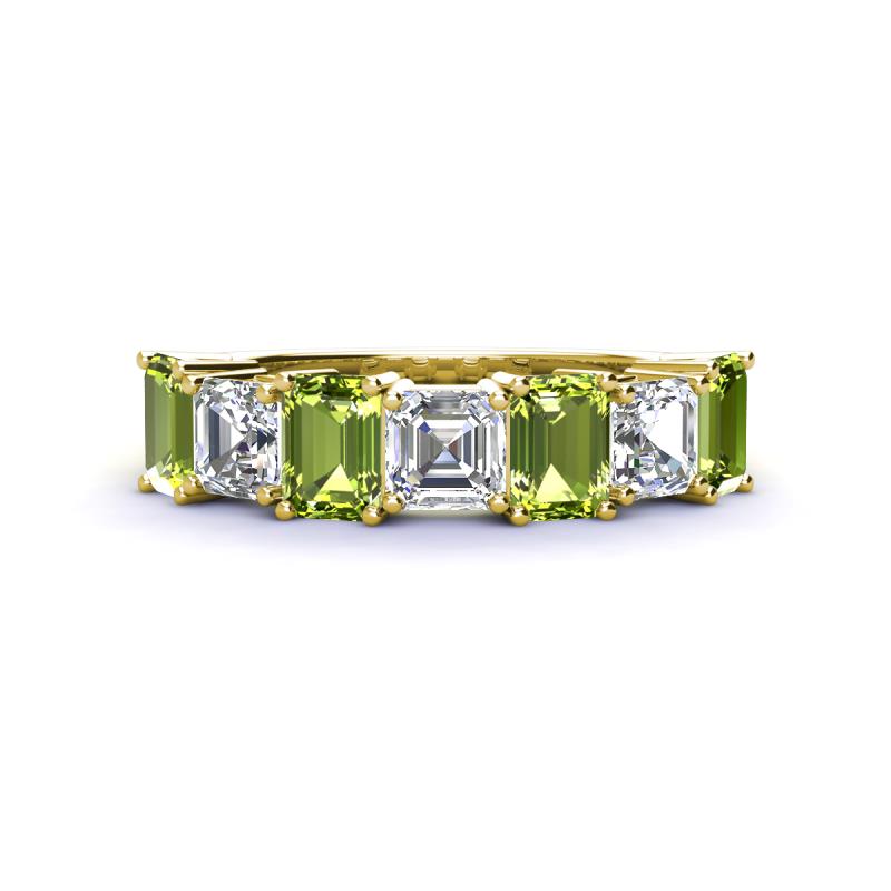 Aria Emerald Cut Peridot and Asscher Cut Diamond 7 Stone Wedding  Band 