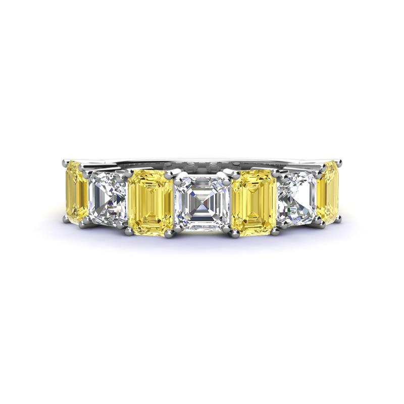 Aria Emerald Cut Yellow Sapphire and Asscher Cut Diamond 7 Stone Wedding  Band 