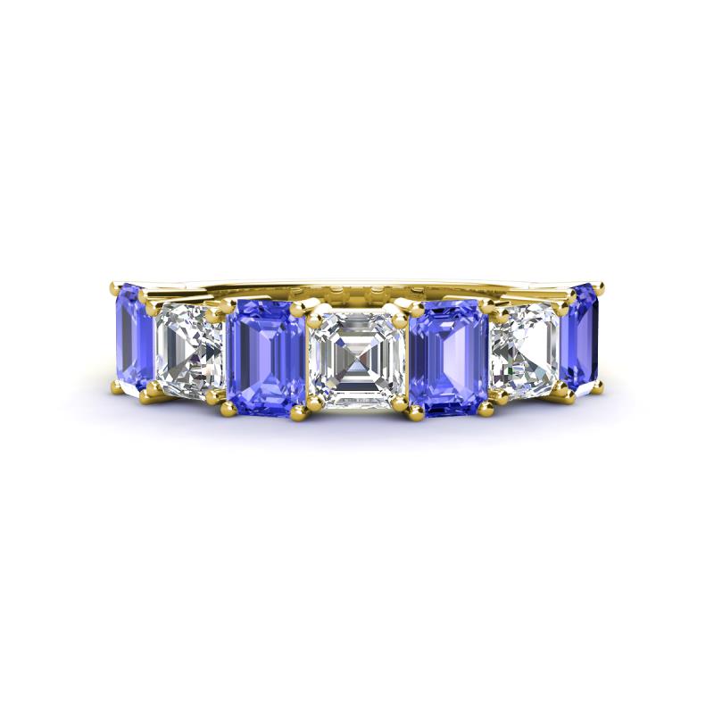 Aria Emerald Cut Tanzanite and Asscher Cut Diamond 7 Stone Wedding  Band 