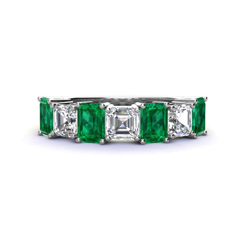 Aria Emerald Cut Emerald and Asscher Cut Diamond 7 Stone Wedding  Band 